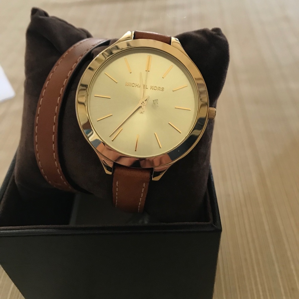 Michael Kors Tan & Gold Wrap Watch